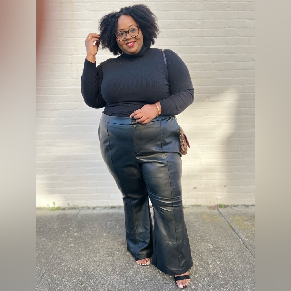 ELOQUII Faux Leather Flare Leg Trouser - New